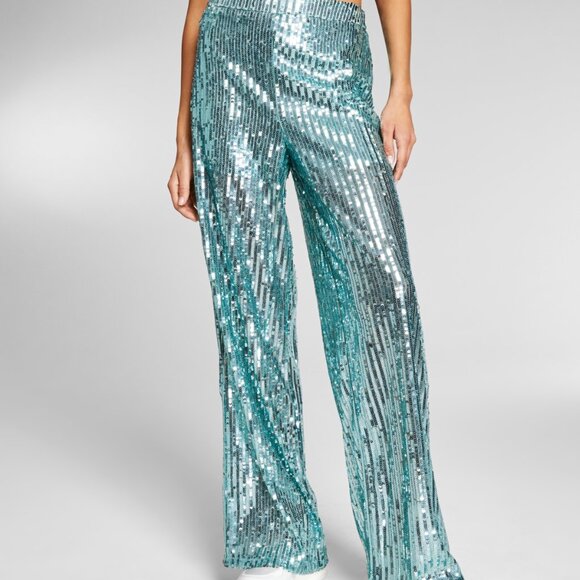 NWT Jeannie Mai X Inc Sheer Sequin Pants, Created For Macy's In Matcha Green - Picture 1 of 3